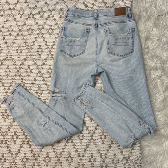 American Eagle High Waisted Mom Women's jean Stretch Light Blue - Size 00 - Picture 7 of 10